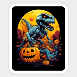 Halloween Skeleton Zombie Ghost Riding T Rex Funny Pumpkin Sticker